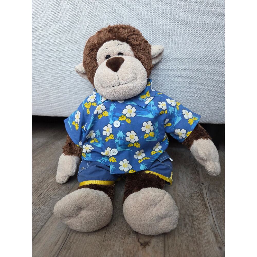 Build-A-Bear Monkey Plush in Tropical Hawaiian Shirt & Board Shorts Outfit 16"